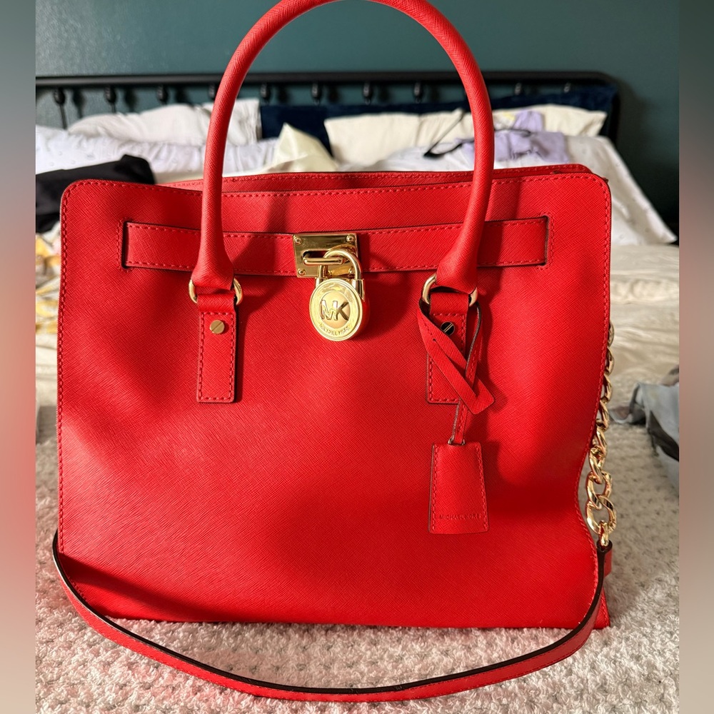 Michael Kors Red Leather Tote Bag